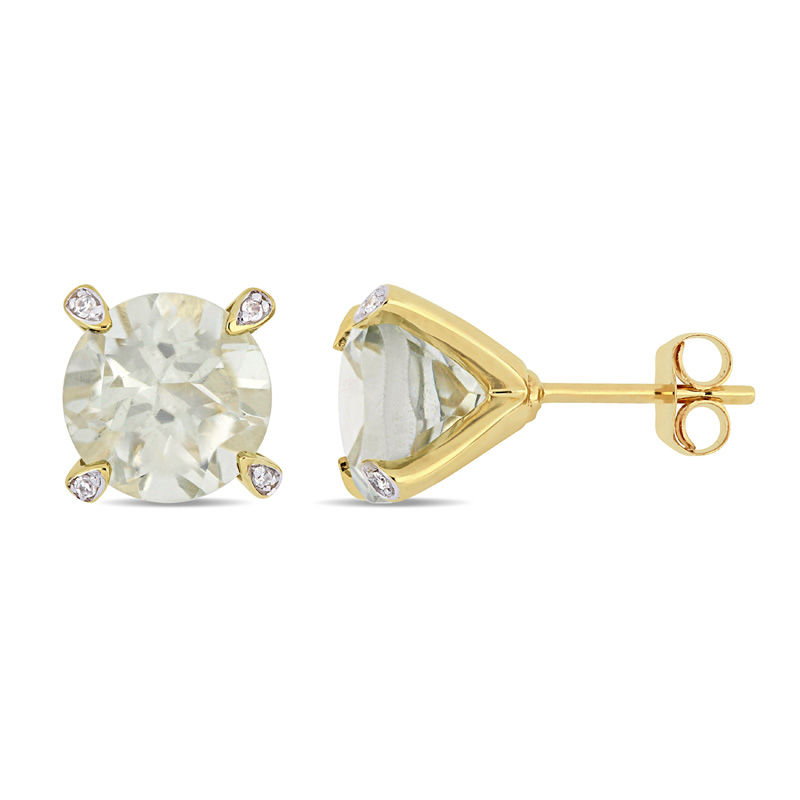8.0mm Green Quartz and Diamond Accent Stud Earrings in 10K Gold|Peoples Jewellers
