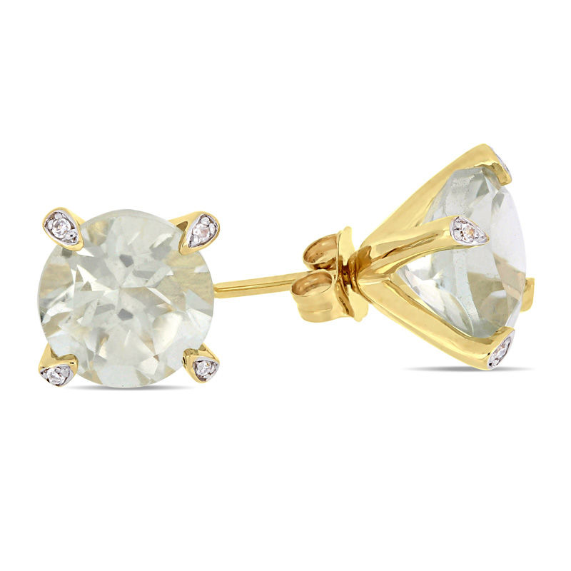 8.0mm Green Quartz and Diamond Accent Stud Earrings in 10K Gold|Peoples Jewellers