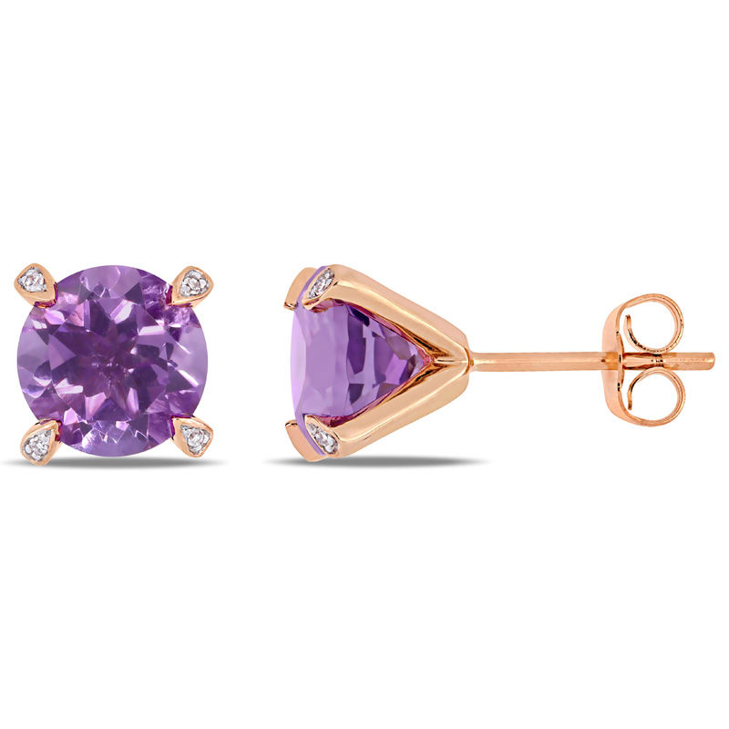 8.0mm Amethyst and Diamond Accent Stud Earrings in 10K Rose Gold