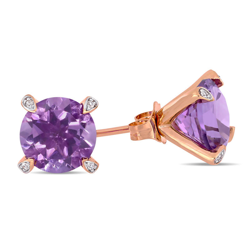 8.0mm Amethyst and Diamond Accent Stud Earrings in 10K Rose Gold|Peoples Jewellers