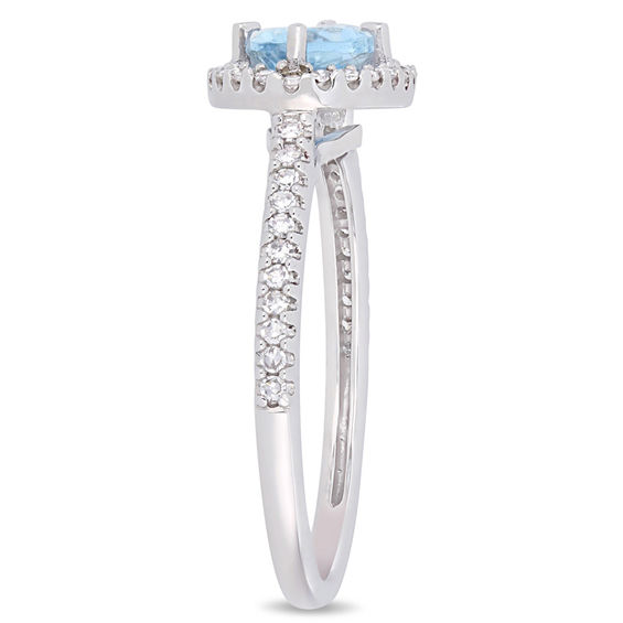 Sideways Oval Aquamarine and 0.23 CT. T.W. Diamond Frame Ring in 10K White Gold