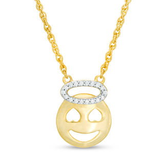 0.04 CT. T.W. Diamond Smiley Face with Heart-Eyes with Halo Necklace in Sterling Silver with 14K Gold Plate