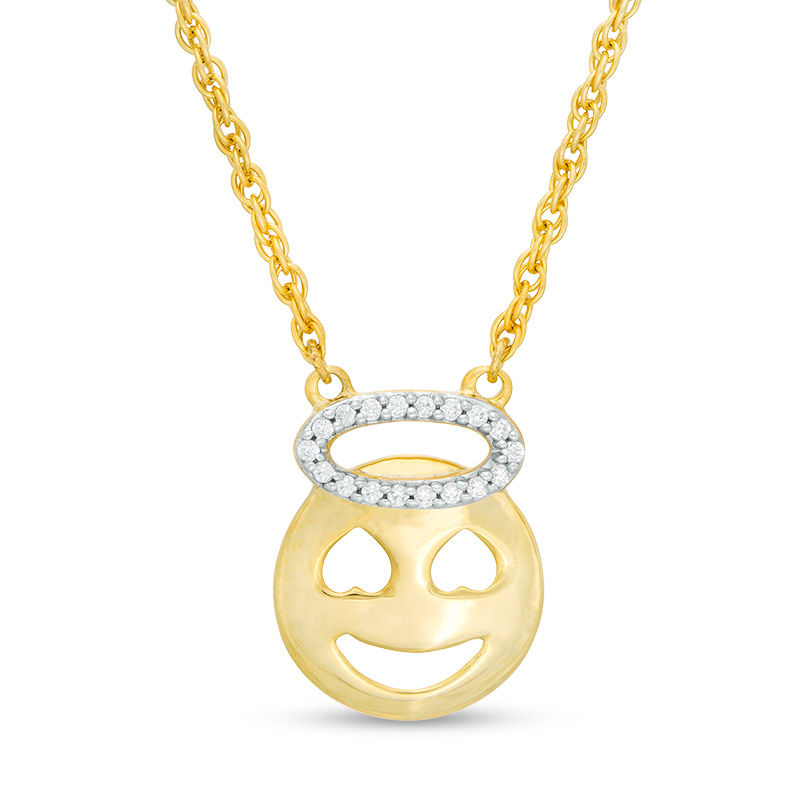 0.04 CT. T.W. Diamond Smiley Face with Heart-Eyes with Halo Necklace in Sterling Silver with 14K Gold Plate|Peoples Jewellers