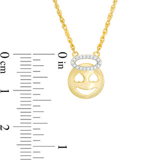 0.04 CT. T.W. Diamond Smiley Face with Heart-Eyes with Halo Necklace in Sterling Silver with 14K Gold Plate