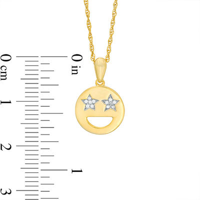 Diamond Accent Smiley Face with Star-Eyes Pendant in Sterling Silver with 14K Gold Plate