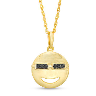 Black Diamond Accent Smiley Face with Sunglasses Pendant in Sterling Silver with 14K Gold Plate