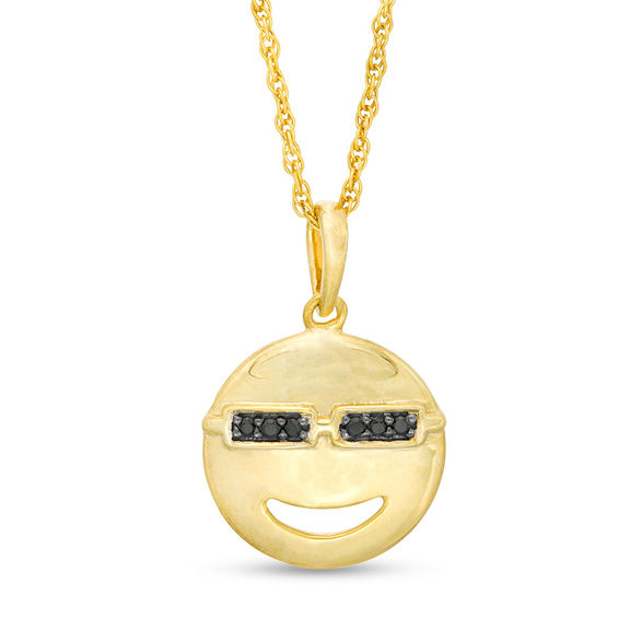 Black Diamond Accent Smiley Face with Sunglasses Pendant in Sterling Silver with 14K Gold Plate