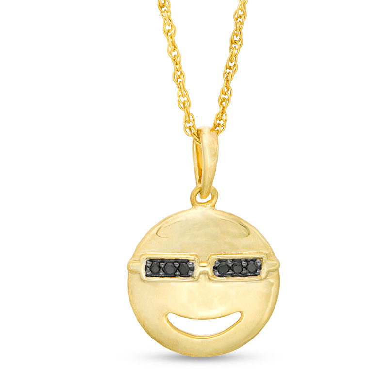 Black Diamond Accent Smiley Face with Sunglasses Pendant in Sterling Silver with 14K Gold Plate|Peoples Jewellers