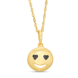 Black Diamond Accent Smiley Face with Heart-Eyes Pendant in Sterling Silver with 14K Gold Plate