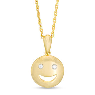 Diamond Accent Smiley Face Pendant in Sterling Silver with 14K Gold Plate