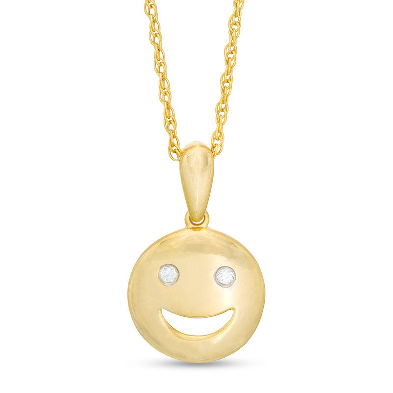 Diamond Accent Smiley Face Pendant in Sterling Silver with 14K Gold Plate|Peoples Jewellers