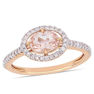 Sideways Oval Morganite and 0.23 CT. T.W. Diamond Frame Ring in 14K Rose Gold