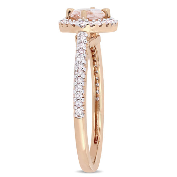 Sideways Oval Morganite and 0.23 CT. T.W. Diamond Frame Ring in 14K Rose Gold