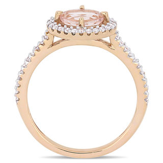 Sideways Oval Morganite and 0.23 CT. T.W. Diamond Frame Ring in 14K Rose Gold