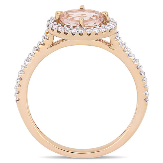 Sideways Oval Morganite and 0.23 CT. T.W. Diamond Frame Ring in 14K Rose Gold