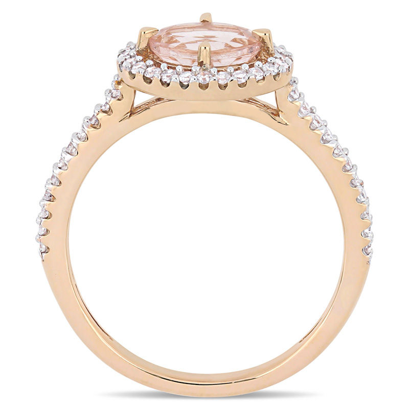 Sideways Oval Morganite and 0.23 CT. T.W. Diamond Frame Ring in 14K Rose Gold|Peoples Jewellers
