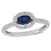 Sideways Oval Blue Sapphire and 0.18 CT. T.W. Diamond Frame Ring in 14K White Gold