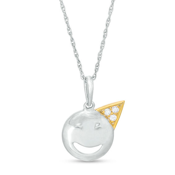 Diamond Accent Smiley Face with Party Hat Pendant in Sterling Silver and 10K Gold