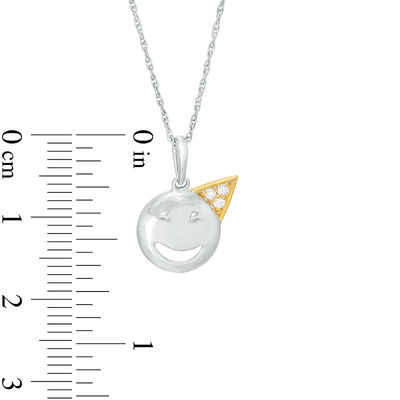 Diamond Accent Smiley Face with Party Hat Pendant in Sterling Silver and 10K Gold