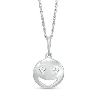 Diamond Accent Smiley Face with Heart-Eyes Pendant in Sterling Silver