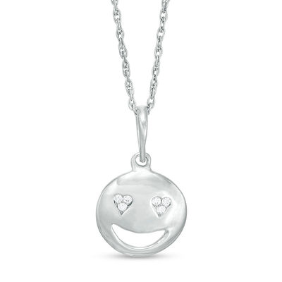 Diamond Accent Smiley Face with Heart-Eyes Pendant in Sterling Silver