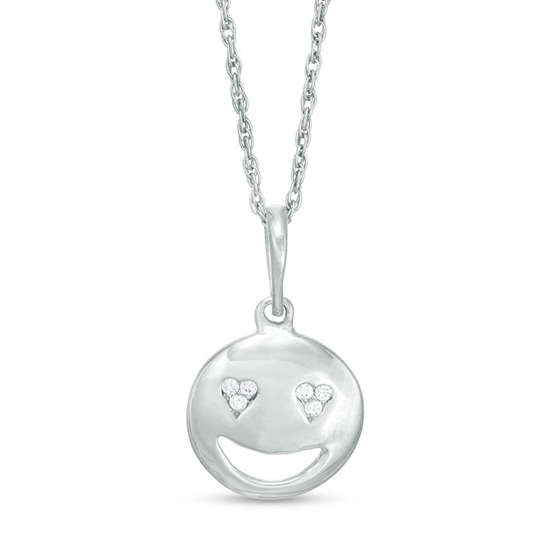 Diamond Accent Smiley Face with Heart-Eyes Pendant in Sterling Silver|Peoples Jewellers