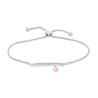 0.04 CT. T.W. Diamond Bar and Smiley Face Charm Bolo Bracelet in Sterling Silver and 10K Rose Gold - 9.5"