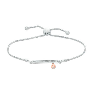 0.04 CT. T.W. Diamond Bar and Smiley Face Charm Bolo Bracelet in Sterling Silver and 10K Rose Gold - 9.5"