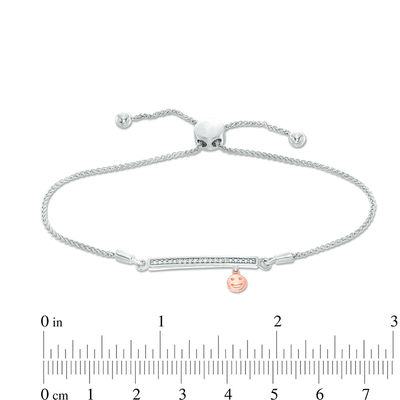 0.04 CT. T.W. Diamond Bar and Smiley Face Charm Bolo Bracelet in Sterling Silver and 10K Rose Gold - 9.5"