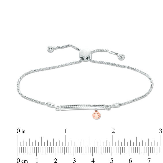 0.04 CT. T.W. Diamond Bar and Smiley Face Charm Bolo Bracelet in Sterling Silver and 10K Rose Gold - 9.5"