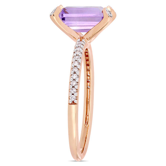 Emerald-Cut Amethyst and 0.10 CT. T.W. Diamond Engagement Ring in 10K Rose Gold