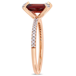 Emerald-Cut Garnet and 0.10 CT. T.W. Diamond Engagement Ring in 10K Rose Gold