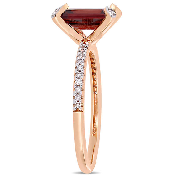 Emerald-Cut Garnet and 0.10 CT. T.W. Diamond Engagement Ring in 10K Rose Gold