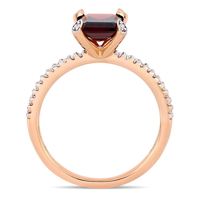 Emerald-Cut Garnet and 0.10 CT. T.W. Diamond Engagement Ring in 10K Rose Gold|Peoples Jewellers