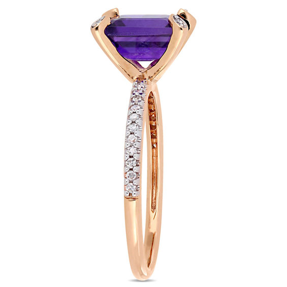 Emerald-Cut Amethyst and 0.10 CT. T.W. Diamond Engagement Ring in 10K Rose Gold