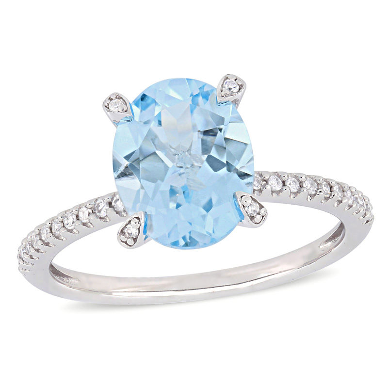Oval Sky Blue Topaz and 0.10 CT. T.W. Diamond Engagement Ring in 10K White Gold|Peoples Jewellers