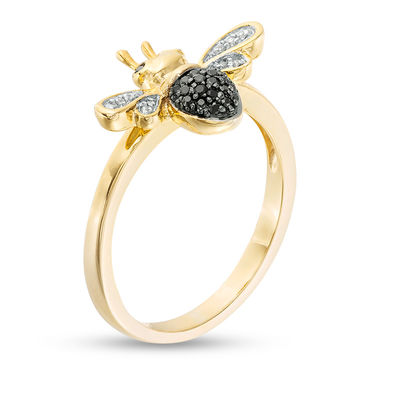 0.085 CT. T.W. Enhanced Black and White Diamond Bumble Bee Ring in Sterling Silver and 14K Gold Plate