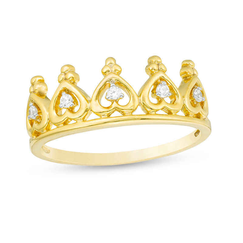 0.065 CT. T.W. Diamond Multi-Hearts Crown Ring in Sterling Silver and 14K Gold Plate|Peoples Jewellers