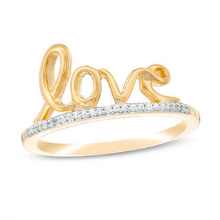 0.065 CT. T.W. Diamond "love" Ring in Sterling Silver and 14K Gold Plate