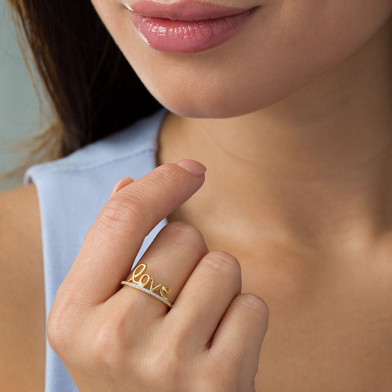 0.065 CT. T.W. Diamond "love" Ring in Sterling Silver and 14K Gold Plate|Peoples Jewellers