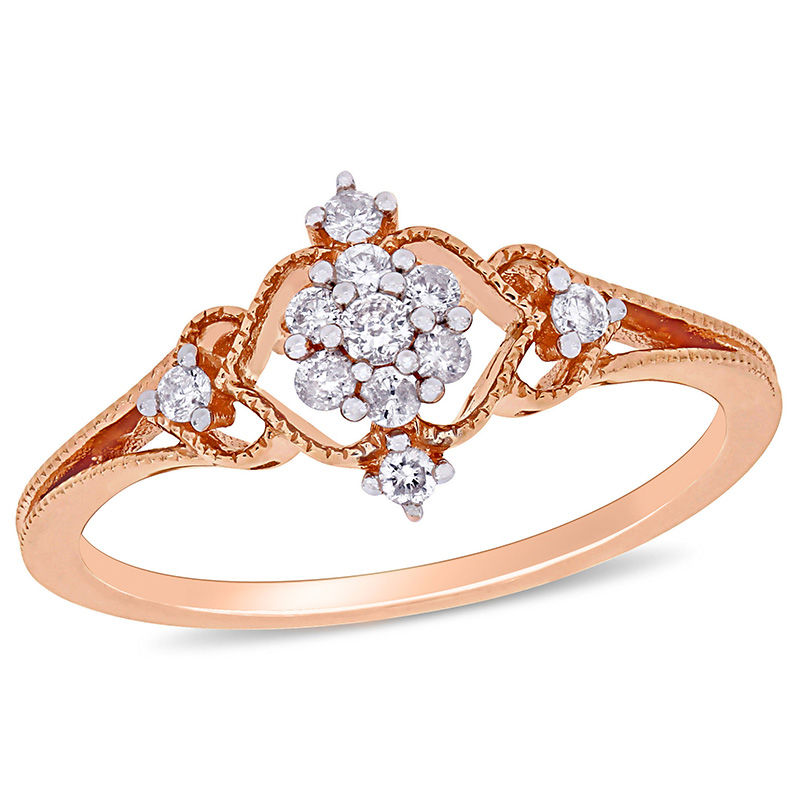 0.17 CT. T.W. Composite Diamond Heart-Sides Vintage-Style Promise Ring in 10K Rose Gold|Peoples Jewellers