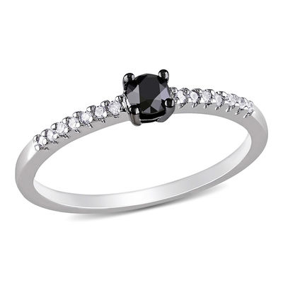 0.24 CT. T.W. Enhanced Black and White Diamond Promise Ring in 10K White Gold