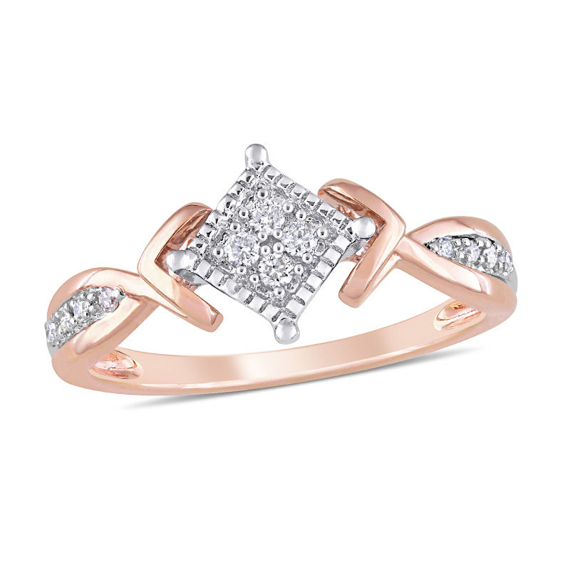 0.11 CT. T.W. Quad Diamond Frame Vintage-Style Promise Ring in 10K Two-Tone Gold|Peoples Jewellers