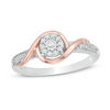 Thumbnail Image 0 of 0.085 CT. T.W. Diamond Frame Swirl Bypass Promise Ring in Sterling Silver and 10K Rose Gold