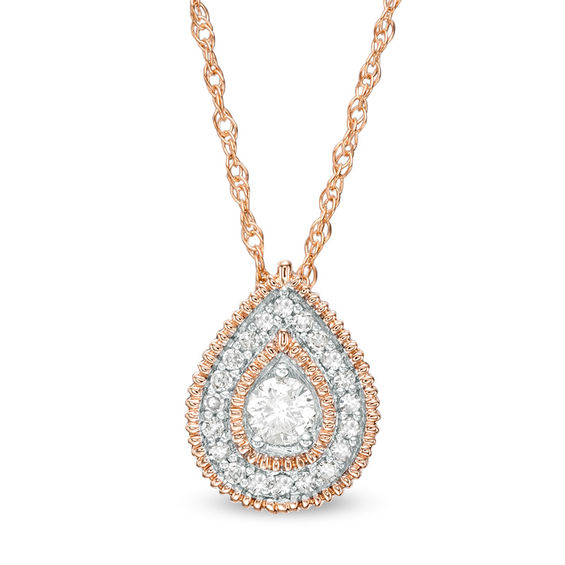 0.115 CT. T.W. Diamond Teardrop Frame Vintage-Style Pendant in 10K Rose Gold