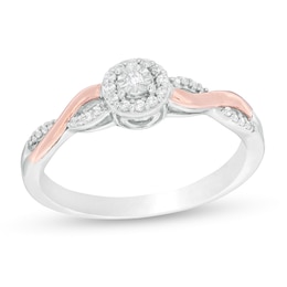 0.115 CT. T.W. Diamond Frame Twist Shank Promise Ring in Sterling Silver and 10K Rose Gold