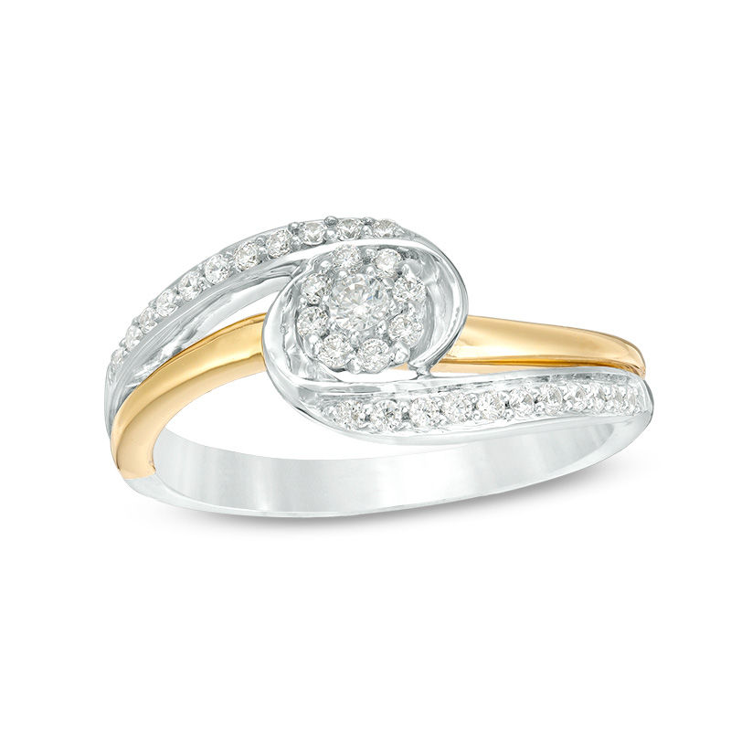 0.23 CT. T.W. Diamond Frame Bypass Promise Ring in Sterling Silver and 10K Gold