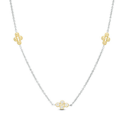 0.115 CT. T.W. Diamond Clover Station Necklace in 10K Two-Tone Gold