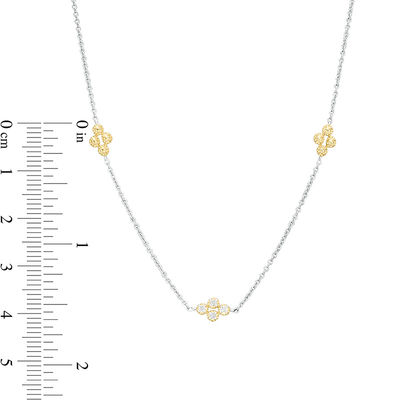 0.115 CT. T.W. Diamond Clover Station Necklace in 10K Two-Tone Gold