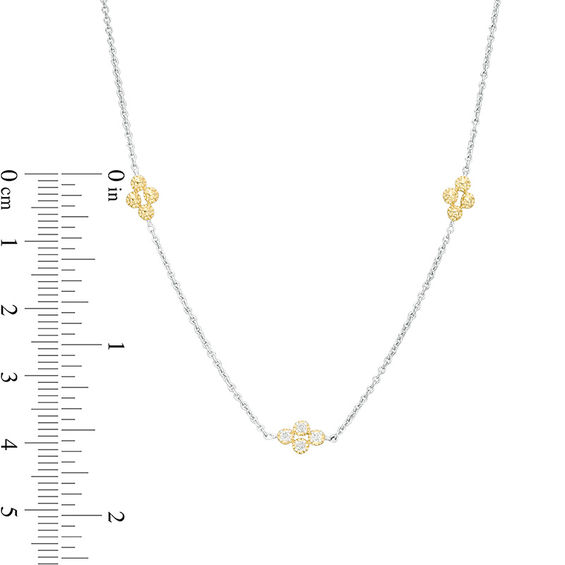 0.115 CT. T.W. Diamond Clover Station Necklace in 10K Two-Tone Gold